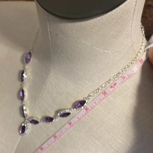 Jaclyn Smith Pear-Shaped faux Amethyst Diamond Accent Necklace Set Silver Tone - Picture 7 of 8